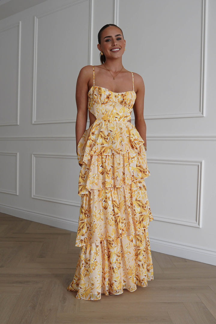 Rebecca Floral Tiered Maxi Dress | Yellow