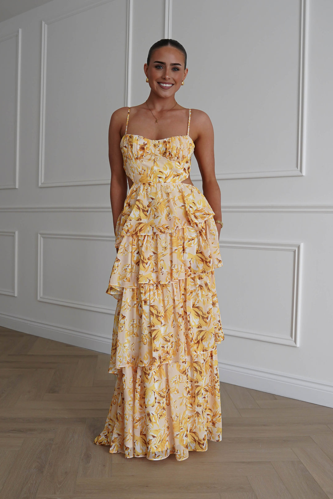 Rebecca Floral Tiered Maxi Dress | Yellow