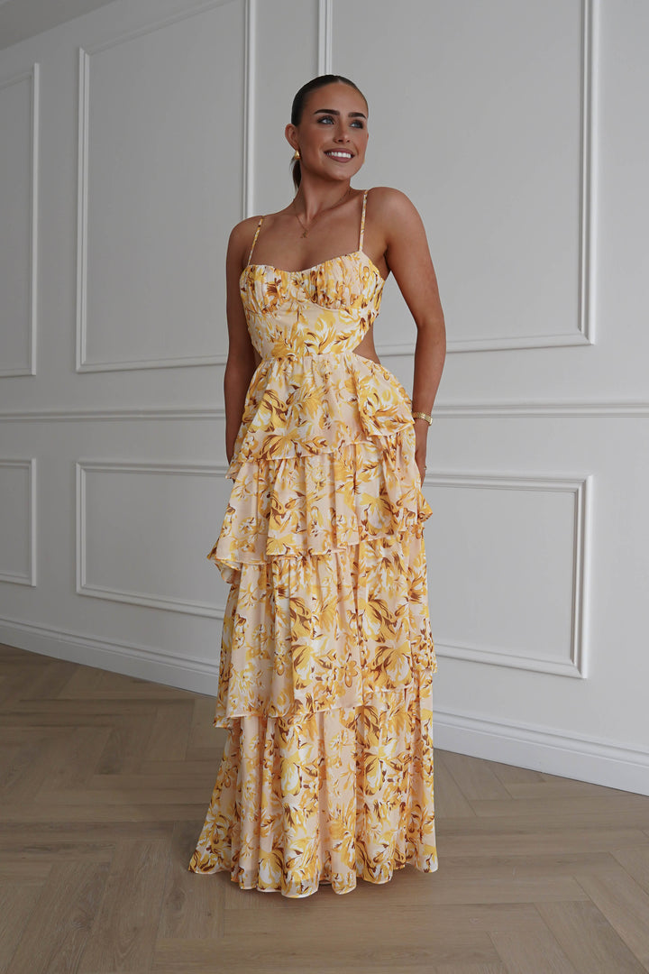 Rebecca Floral Tiered Maxi Dress | Yellow