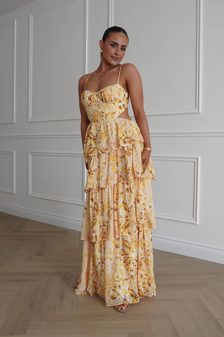 Rebecca Floral Tiered Maxi Dress | Yellow