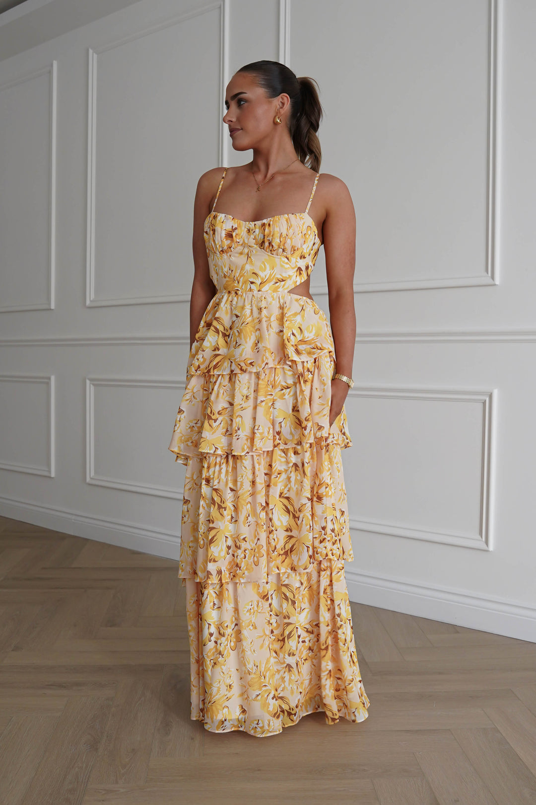 Rebecca Floral Tiered Maxi Dress | Yellow