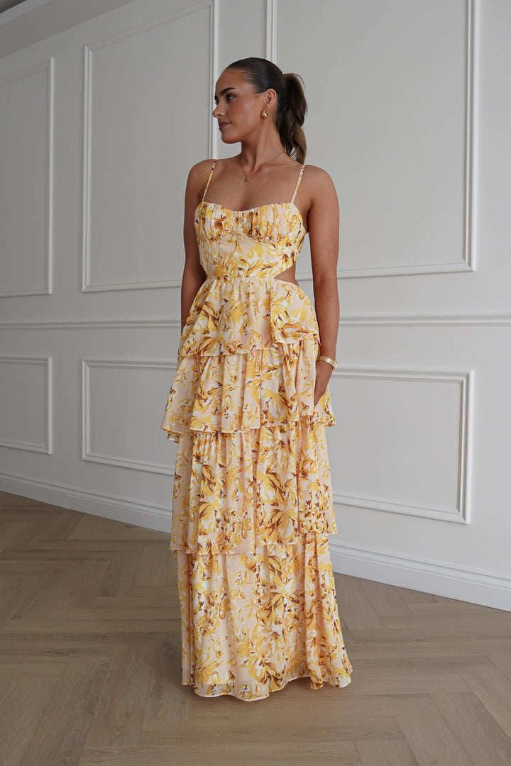 Rebecca Floral Tiered Maxi Dress | Yellow
