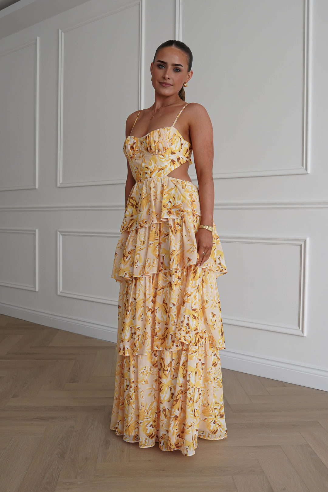 Rebecca Floral Tiered Maxi Dress | Yellow