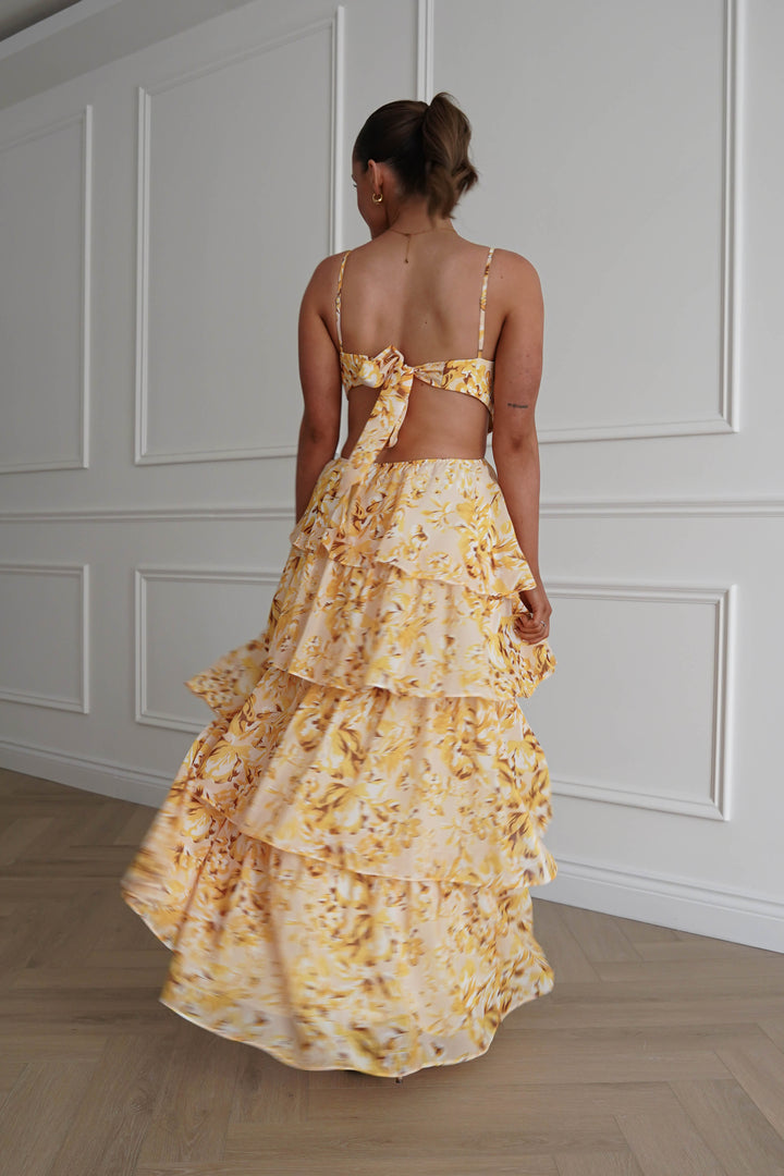Rebecca Floral Tiered Maxi Dress | Yellow