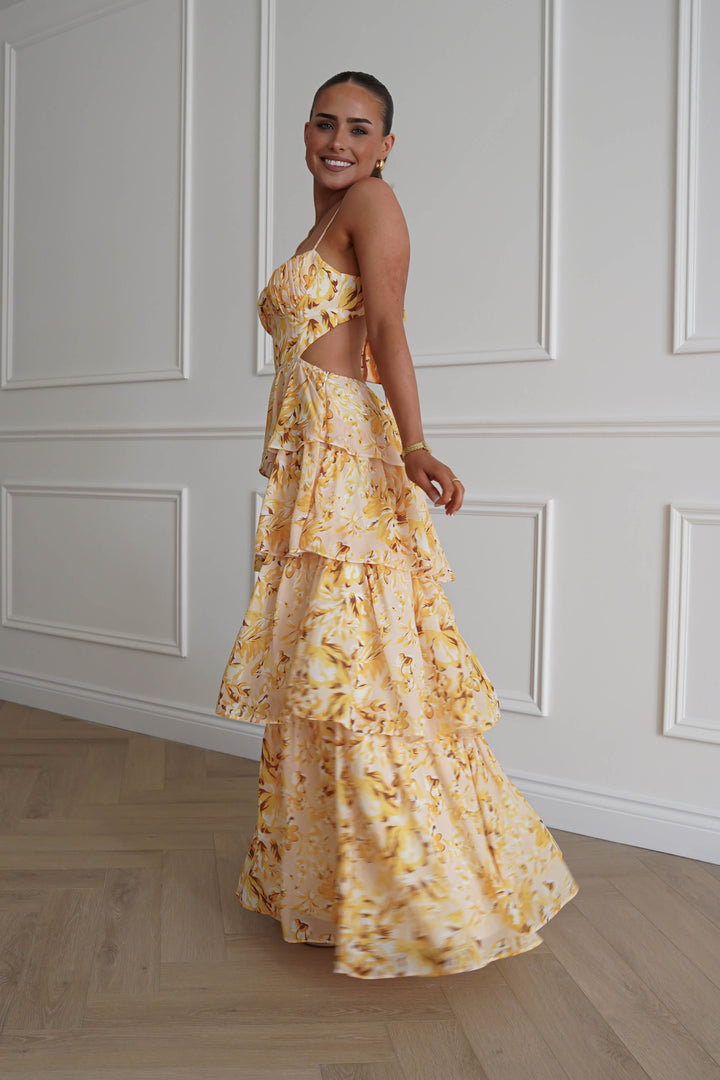 Rebecca Floral Tiered Maxi Dress | Yellow