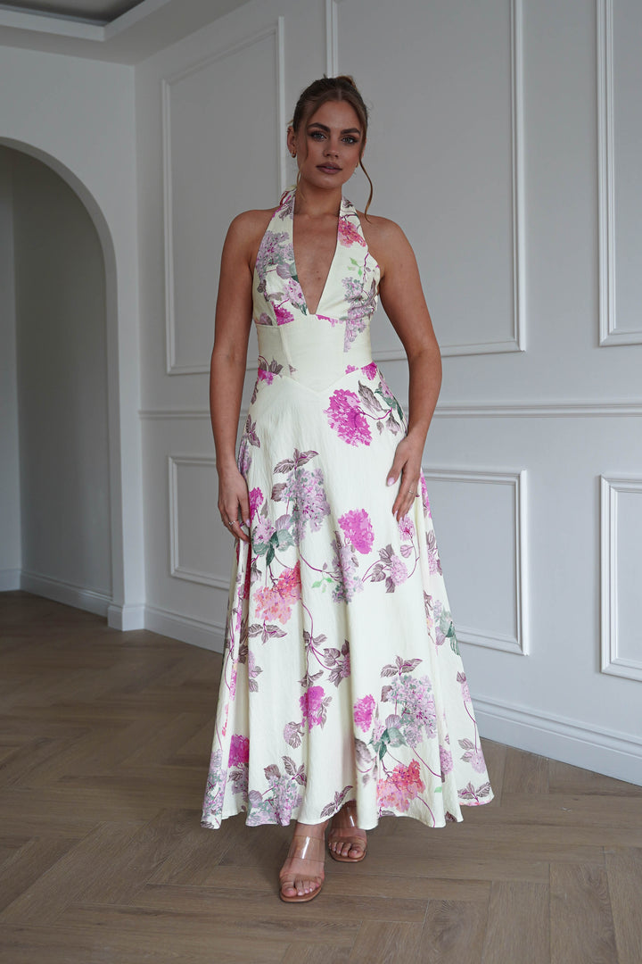 Charlotte Floral Pink Maxi Dress | Lime/Pink