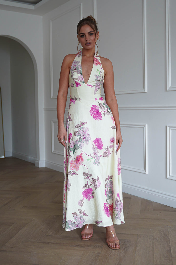 Charlotte Floral Pink Maxi Dress | Lime/Pink