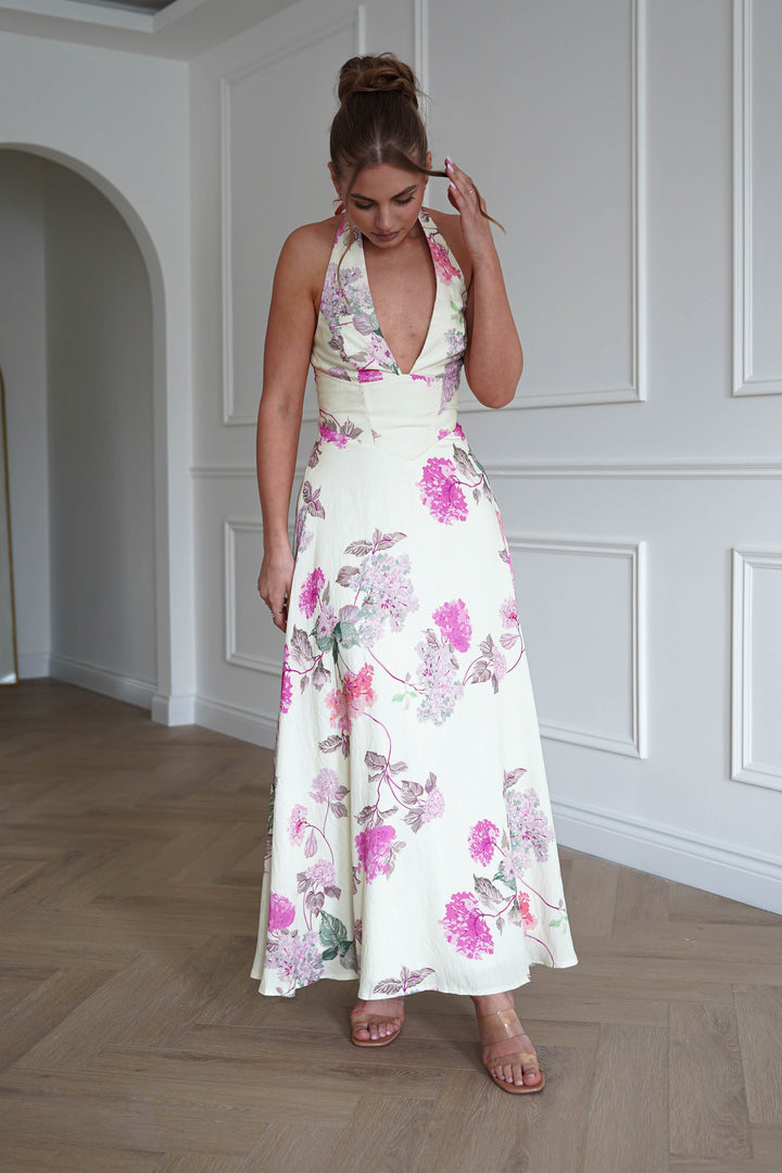 Charlotte Floral Pink Maxi Dress | Lime/Pink