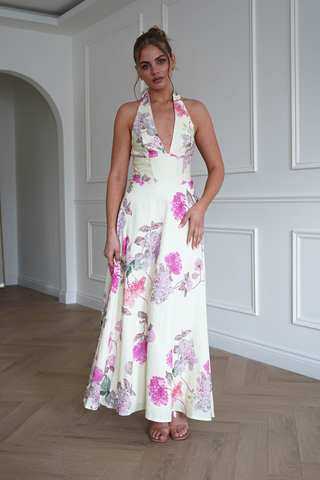 Charlotte Floral Pink Maxi Dress | Lime/Pink