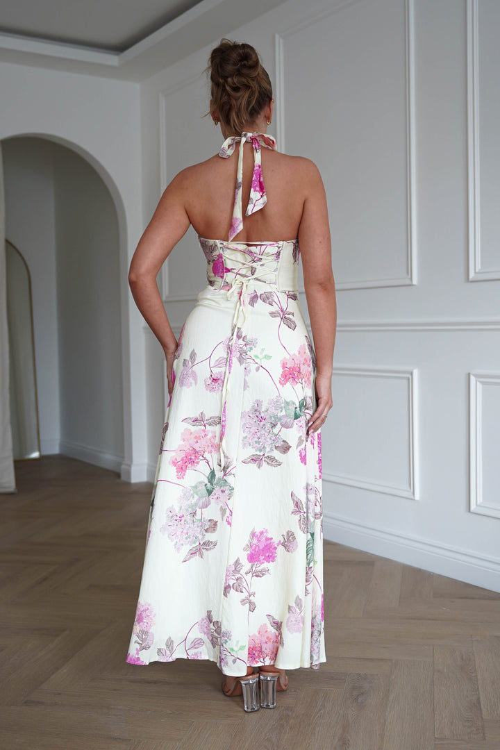 Charlotte Floral Pink Maxi Dress | Lime/Pink