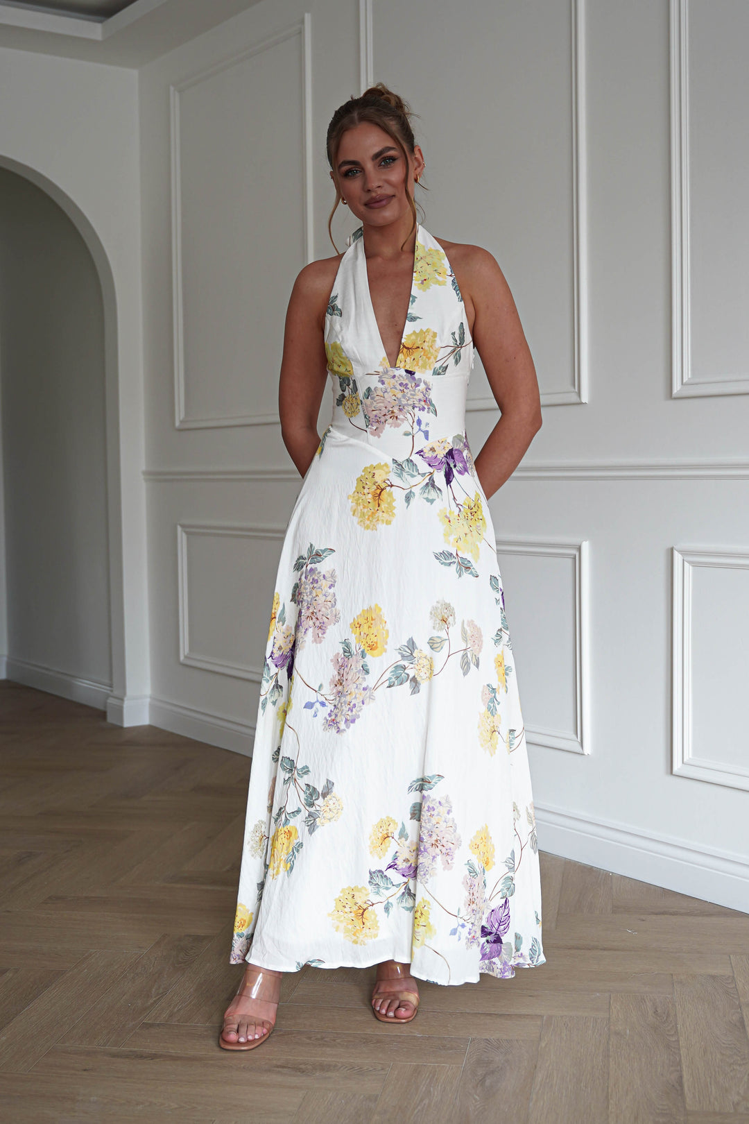 Charlotte Floral Pink Maxi Dress | White/Yellow