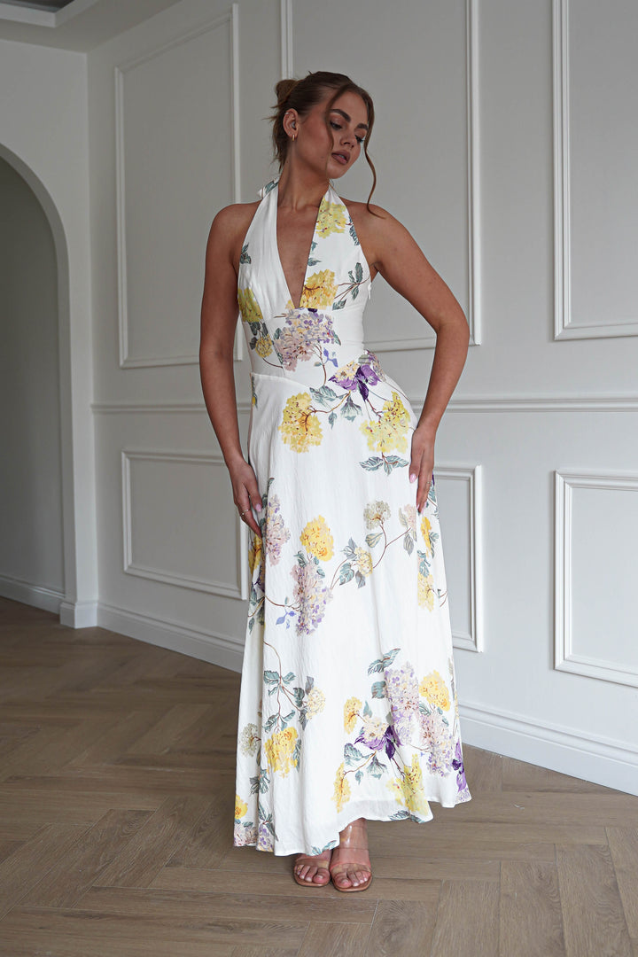 Charlotte Floral Pink Maxi Dress | White/Yellow