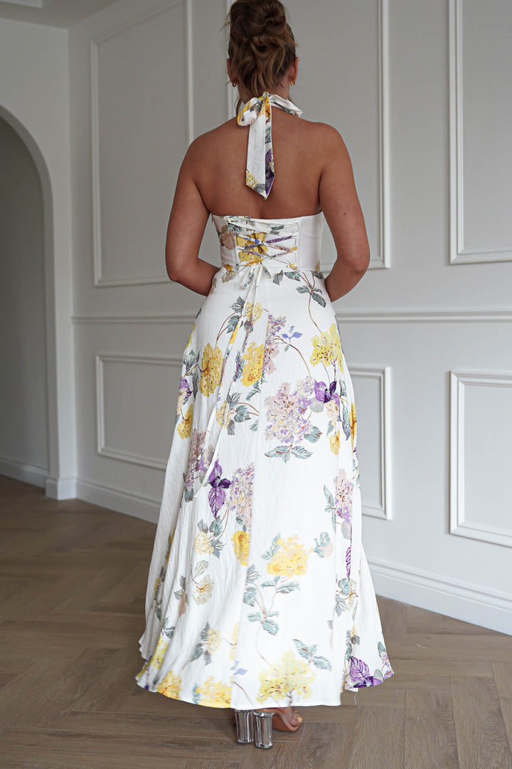 Charlotte Floral Pink Maxi Dress | White/Yellow