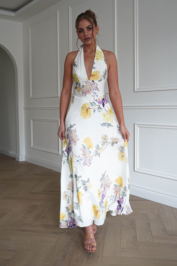 Charlotte Floral Pink Maxi Dress | White/Yellow