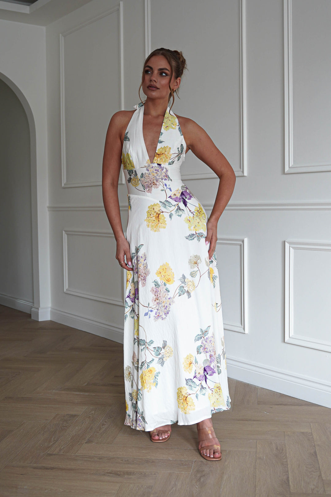 Charlotte Floral Pink Maxi Dress | White/Yellow