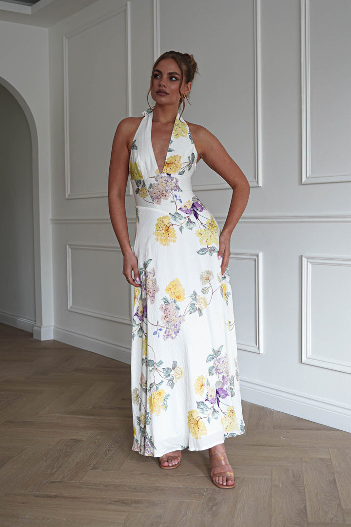 Charlotte Floral Pink Maxi Dress | White/Yellow