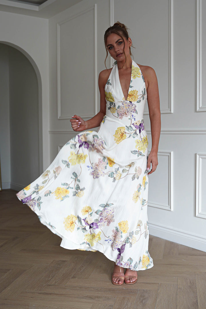 Charlotte Floral Pink Maxi Dress | White/Yellow