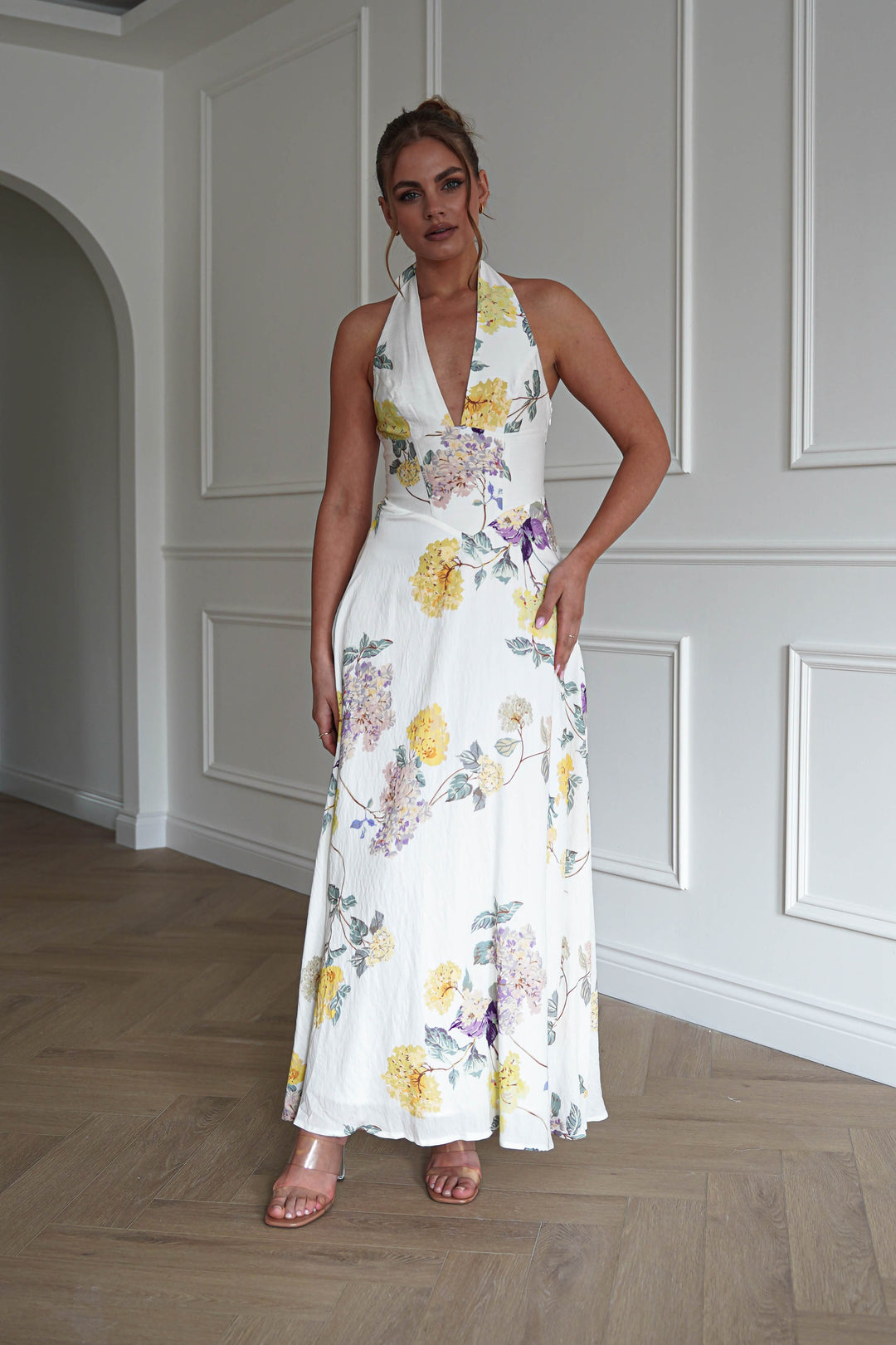 Charlotte Floral Pink Maxi Dress | White/Yellow