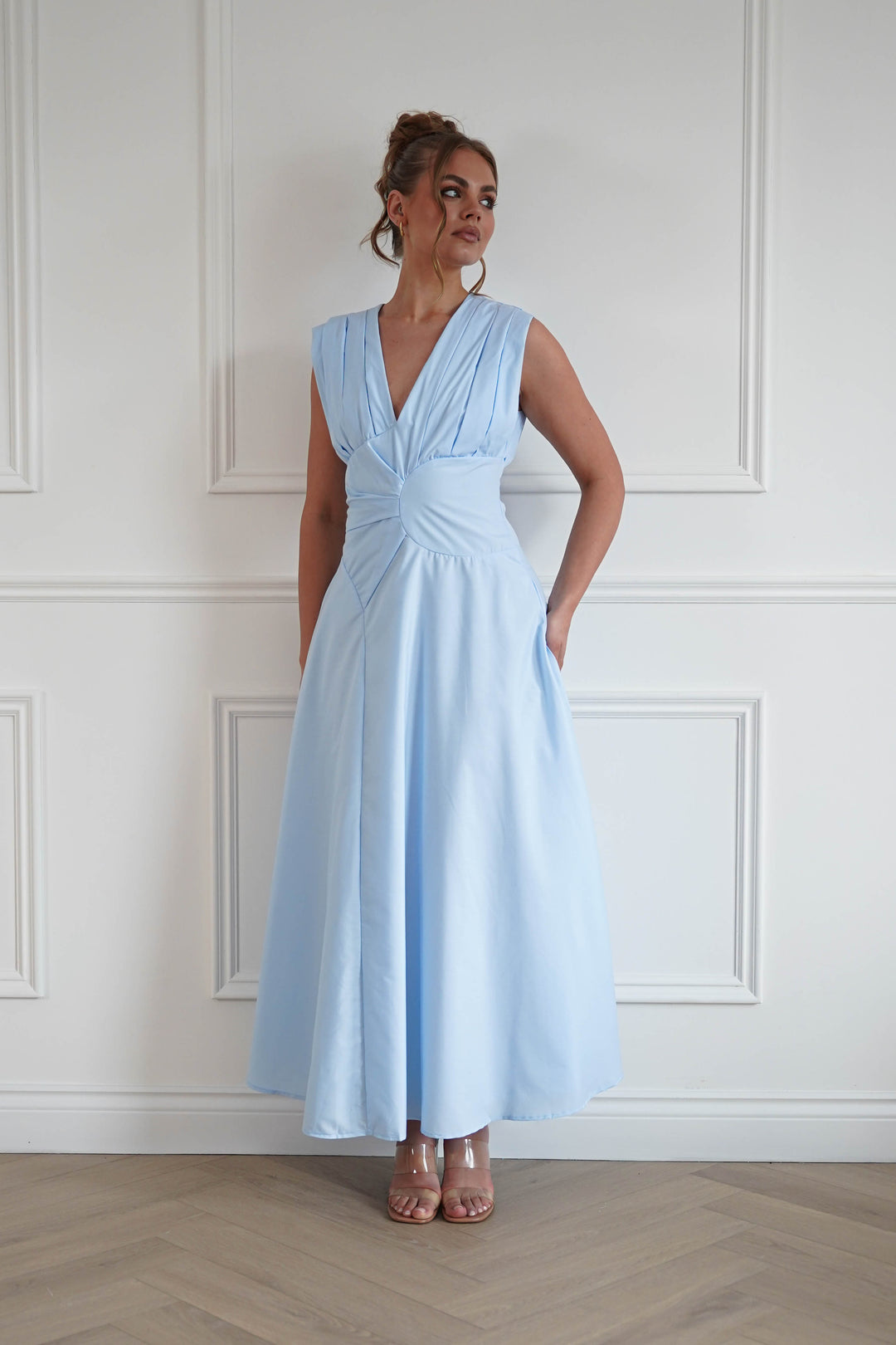 Leela Sculpted Twist Waist Midaxi Dress | Blue