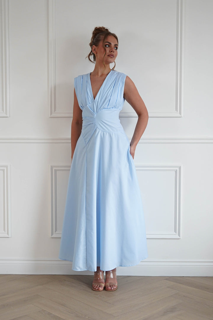 Leela Sculpted Twist Waist Midaxi Dress | Blue