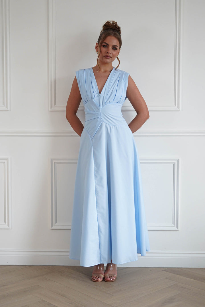 Leela Sculpted Twist Waist Midaxi Dress | Blue