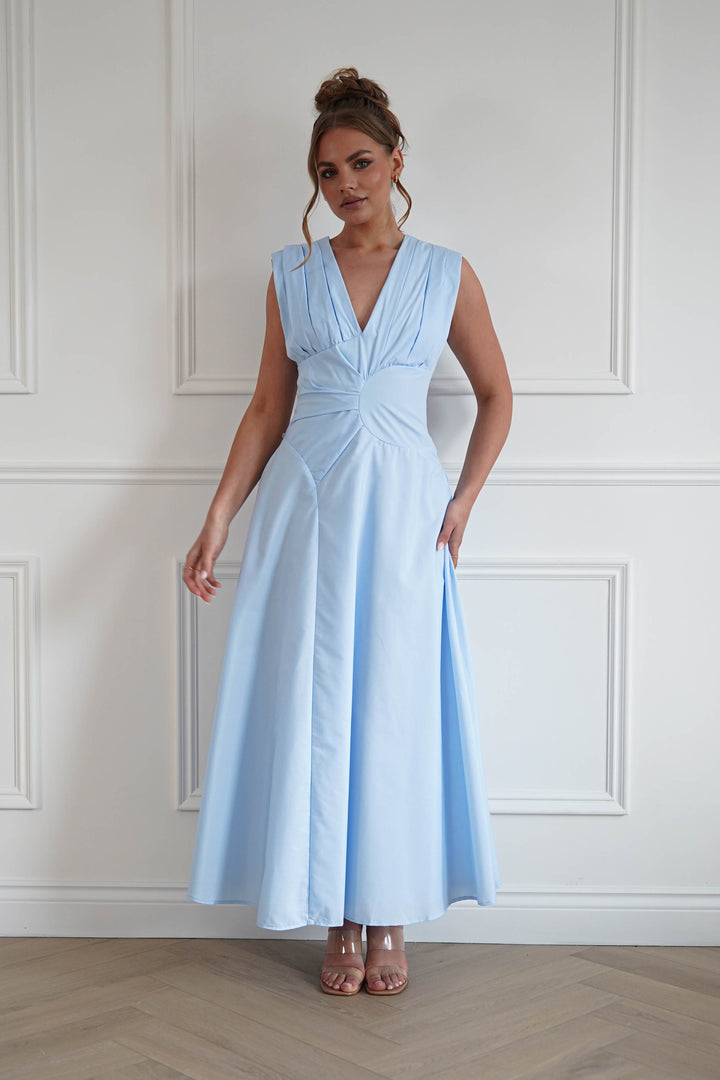 Leela Sculpted Twist Waist Midaxi Dress | Blue