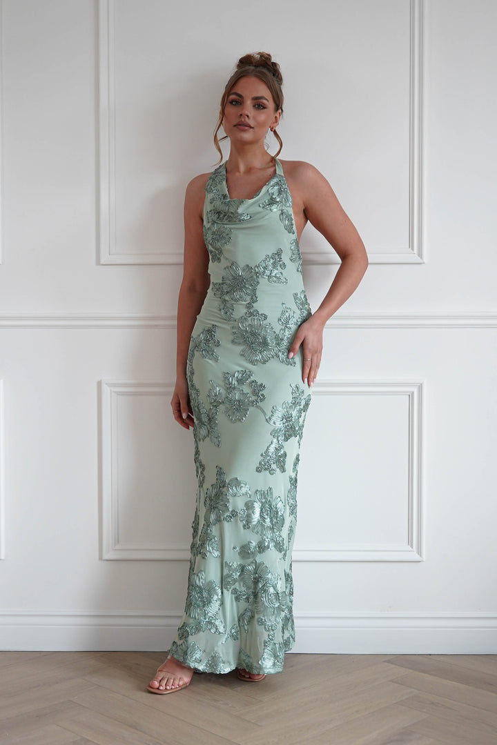 Sutton Floral Textured Maxi Dress | Green