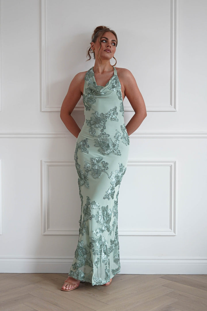 Sutton Floral Textured Maxi Dress | Green