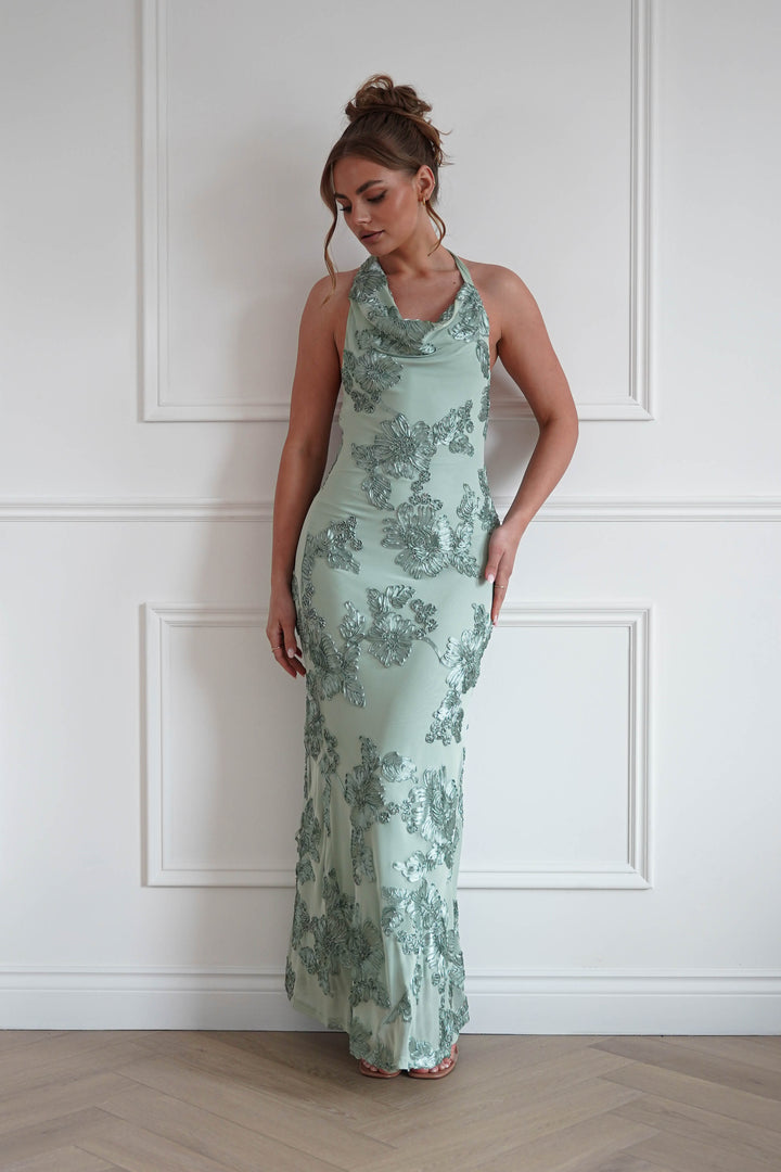 Sutton Floral Textured Maxi Dress | Green