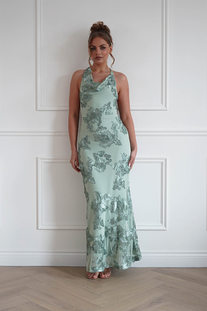 Sutton Floral Textured Maxi Dress | Green