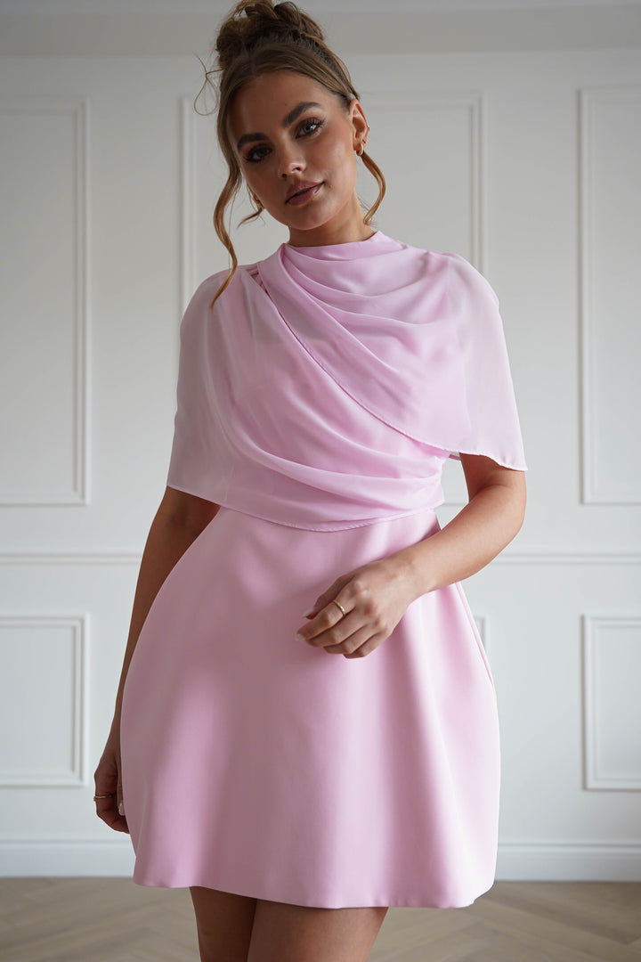 Millie Structured Chiffon Cape Mini Dress | Pink