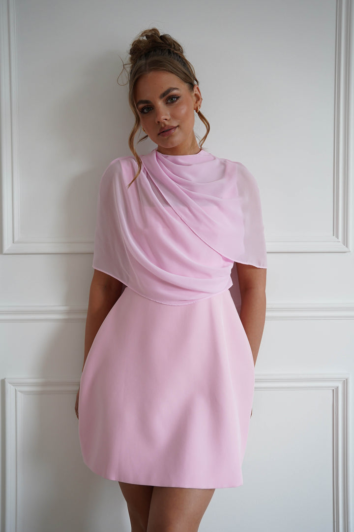 Millie Structured Chiffon Cape Mini Dress | Pink