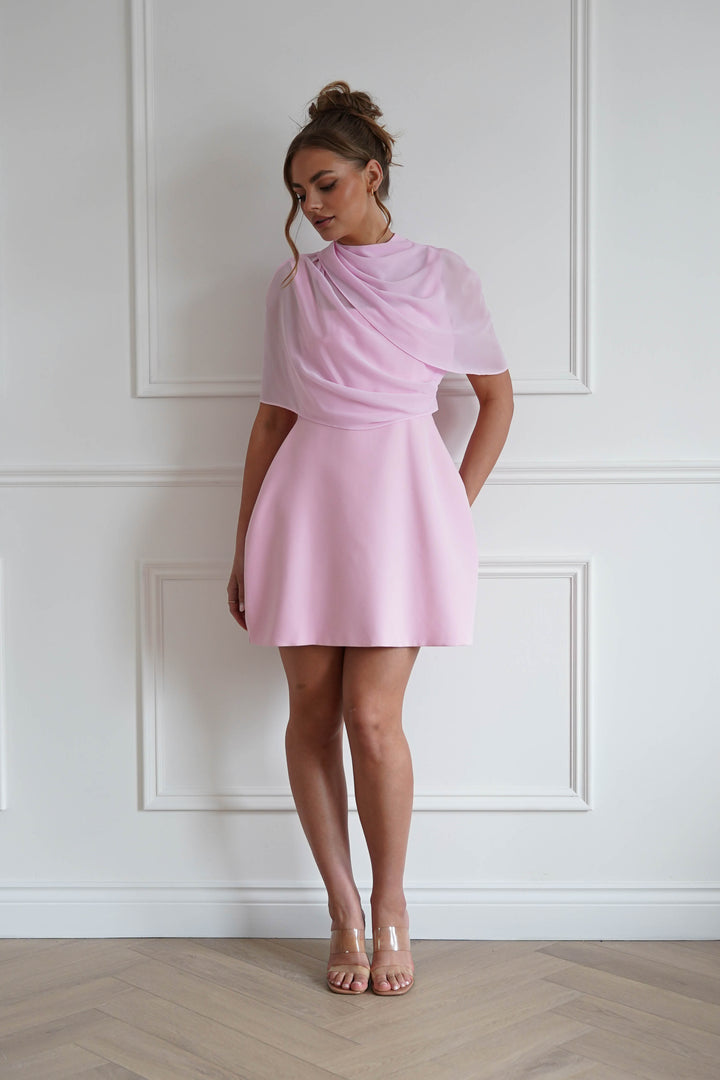 Millie Structured Chiffon Cape Mini Dress | Pink