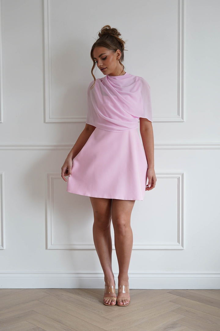 Millie Structured Chiffon Cape Mini Dress | Pink