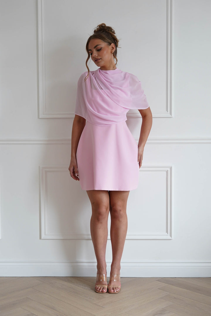 Millie Structured Chiffon Cape Mini Dress | Pink