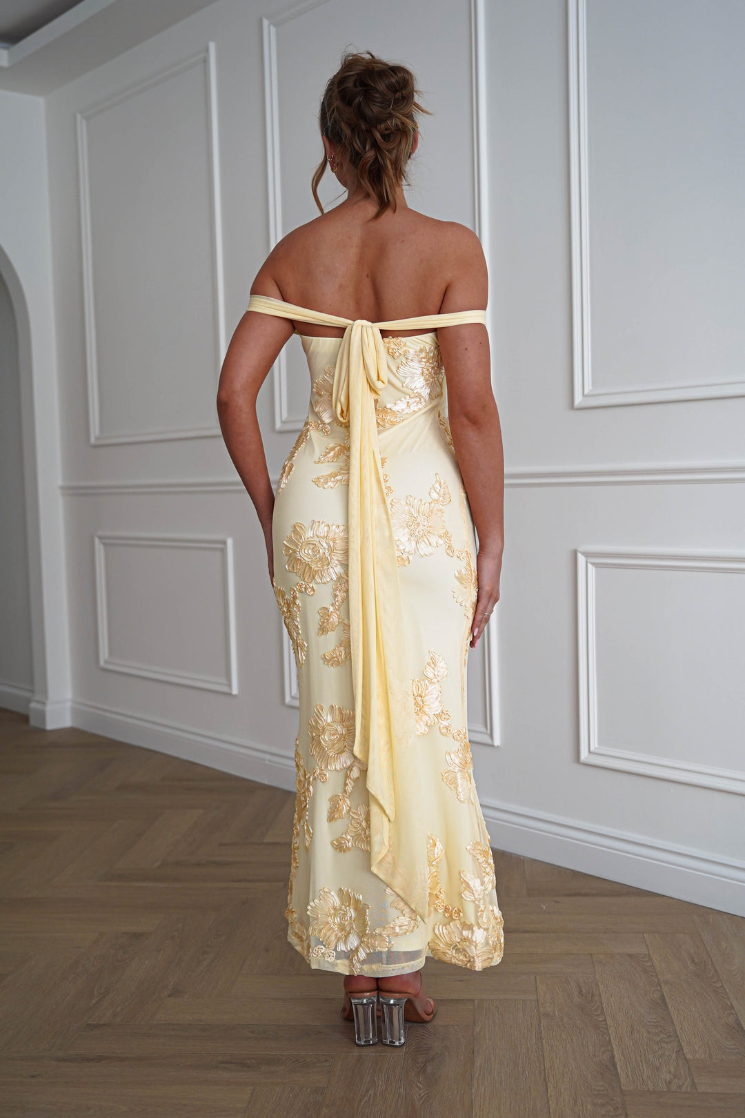 Cassidi Floral Appliqué Mini Dress | Yellow