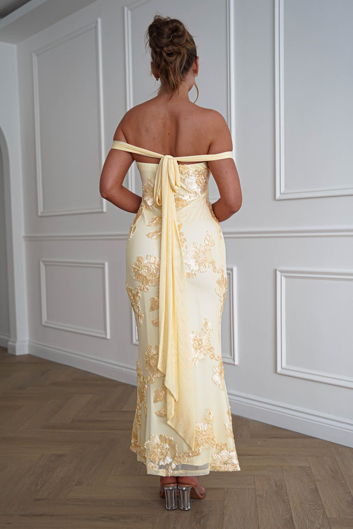 Cassidi Floral Appliqué Mini Dress | Yellow