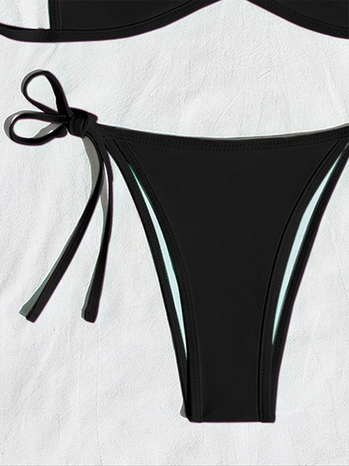 Women’s Halter Tie-Back Plain High-Cut Two-Piece Bikini for Summer Beach