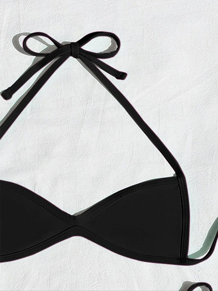 Women’s Halter Tie-Back Plain High-Cut Two-Piece Bikini for Summer Beach