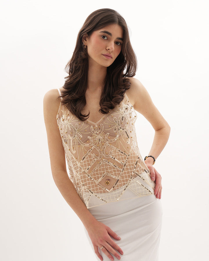 Luna Embellished Top - Gold