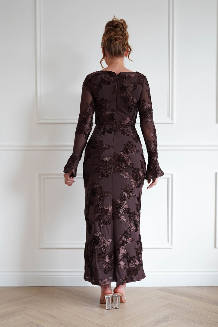 Amelita Long Sleeve Textured Maxi Dress | Brown