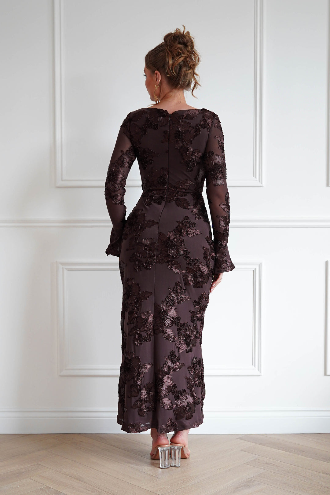 Amelita Long Sleeve Textured Maxi Dress | Brown