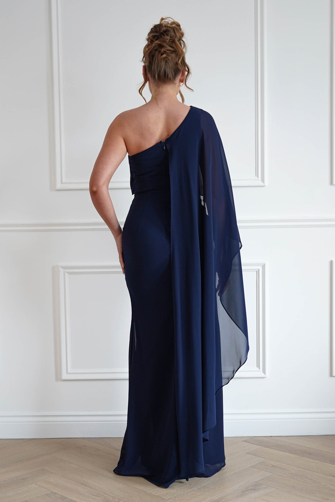 Criselda One Shoulder Chiffon Maxi Dress | Navy