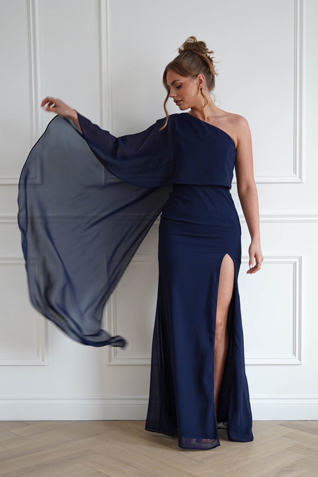 Criselda One Shoulder Chiffon Maxi Dress | Navy