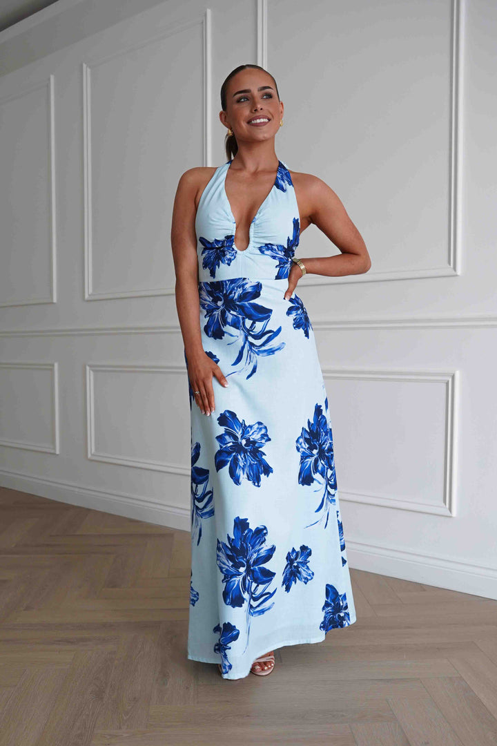 Hinata Woven Floral Maxi Dress | Blue