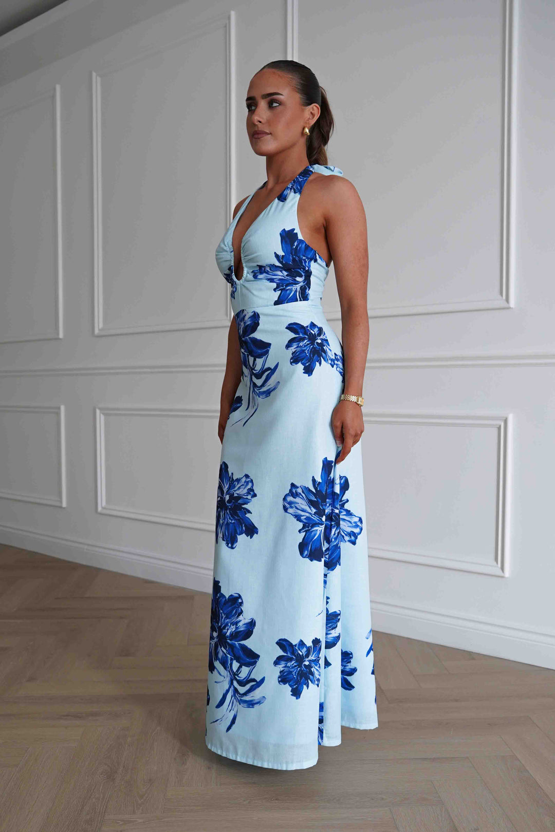 Hinata Woven Floral Maxi Dress | Blue