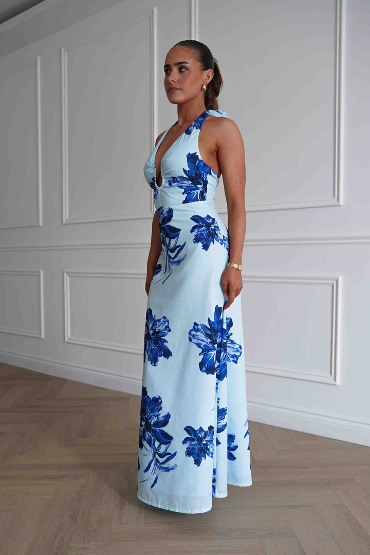 Hinata Woven Floral Maxi Dress | Blue