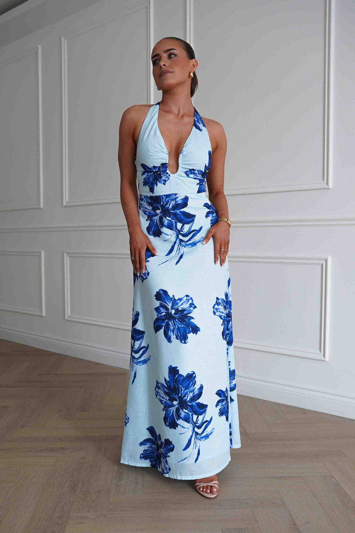 Hinata Woven Floral Maxi Dress | Blue