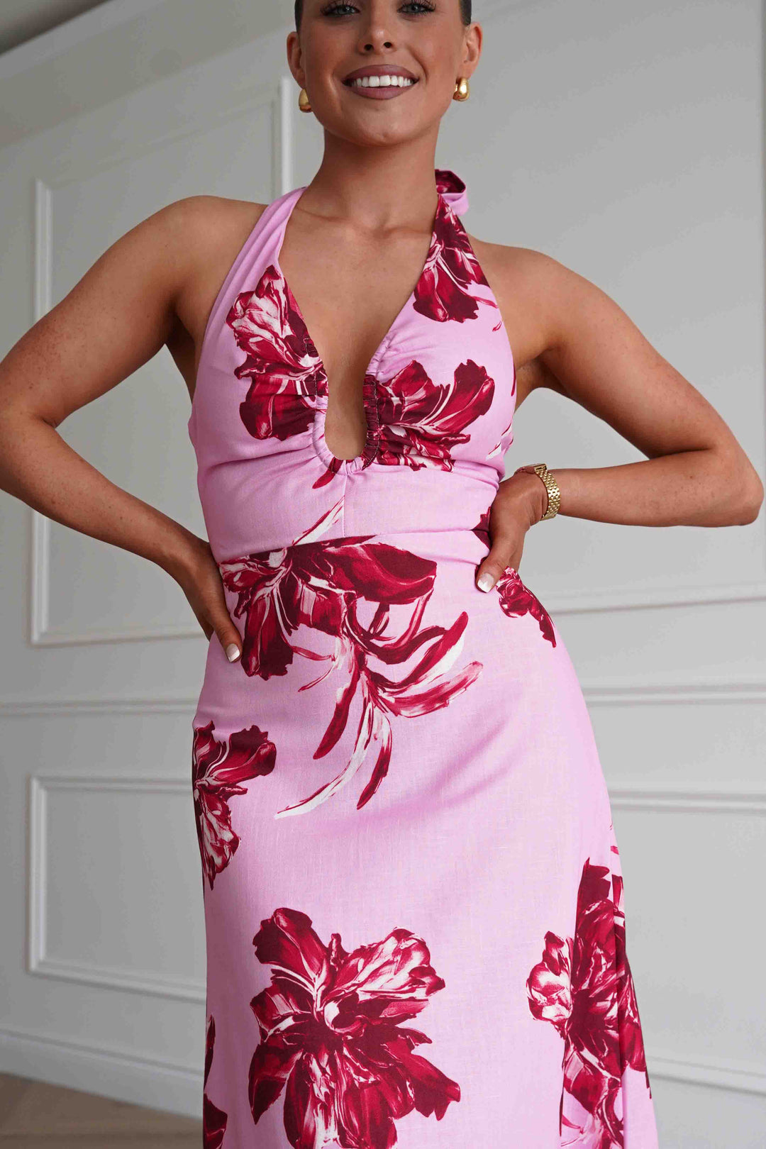 Hinata Woven Floral Maxi Dress | Pink