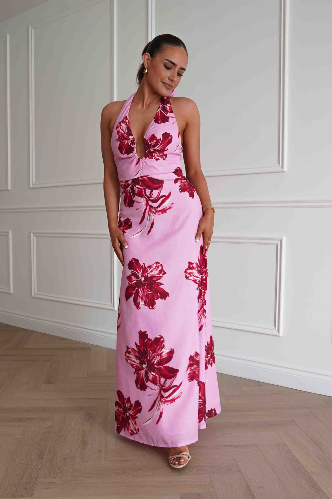 Hinata Woven Floral Maxi Dress | Pink